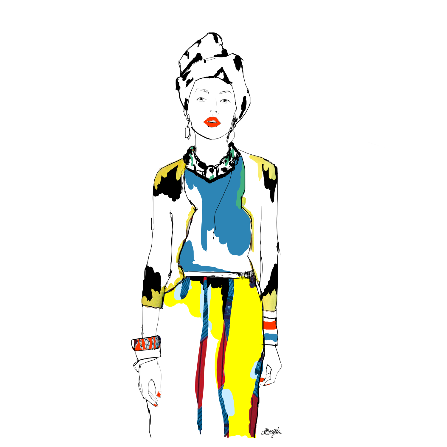 Illustration femme mode ethnique chic par Margot Changeon
