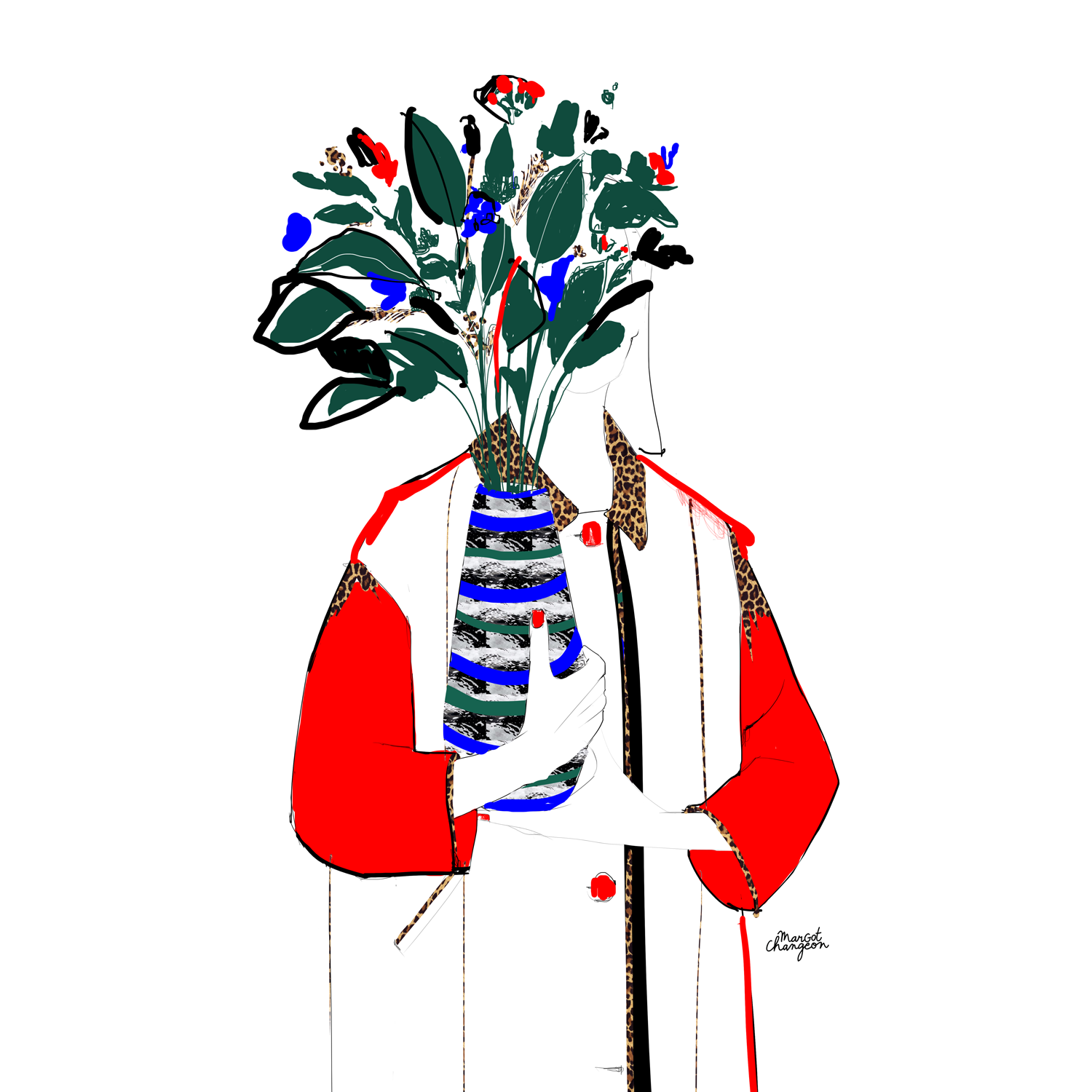 Illustration bouquet de fleurs femme par Margot Changeon