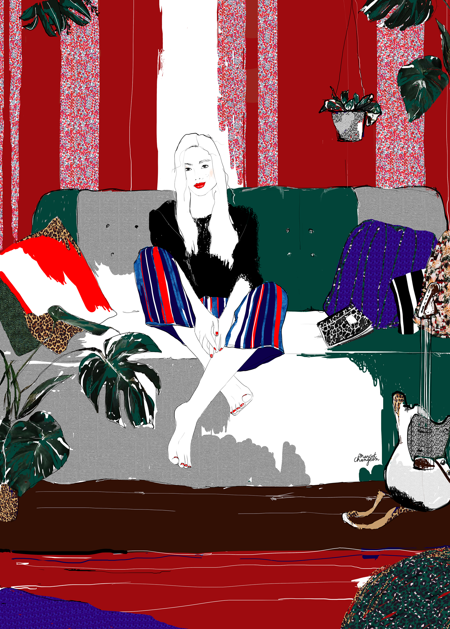 Illustration femme bohème, mode, lifestyle et décoration, par Margot Changeon