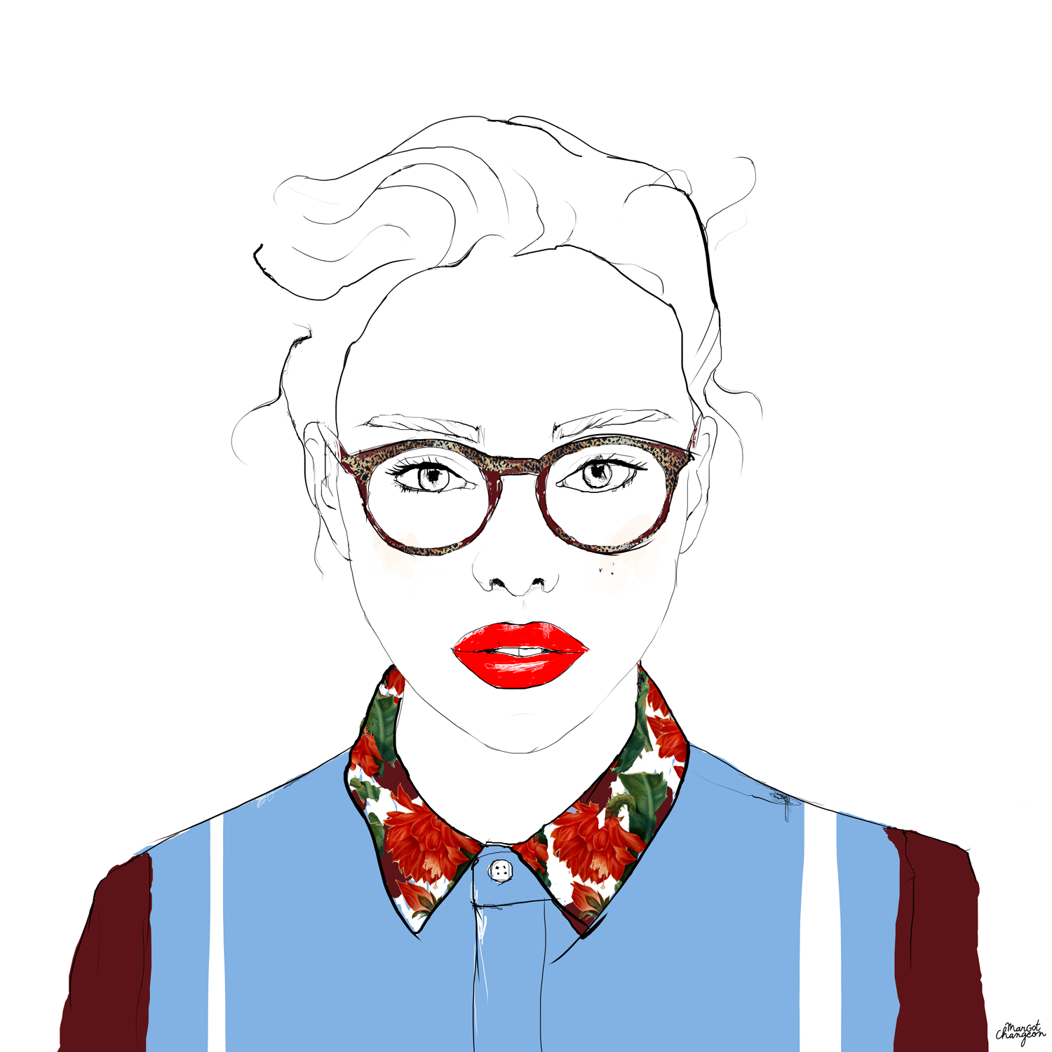 Illustration femme écolière lunettes mode par Margot Changeon