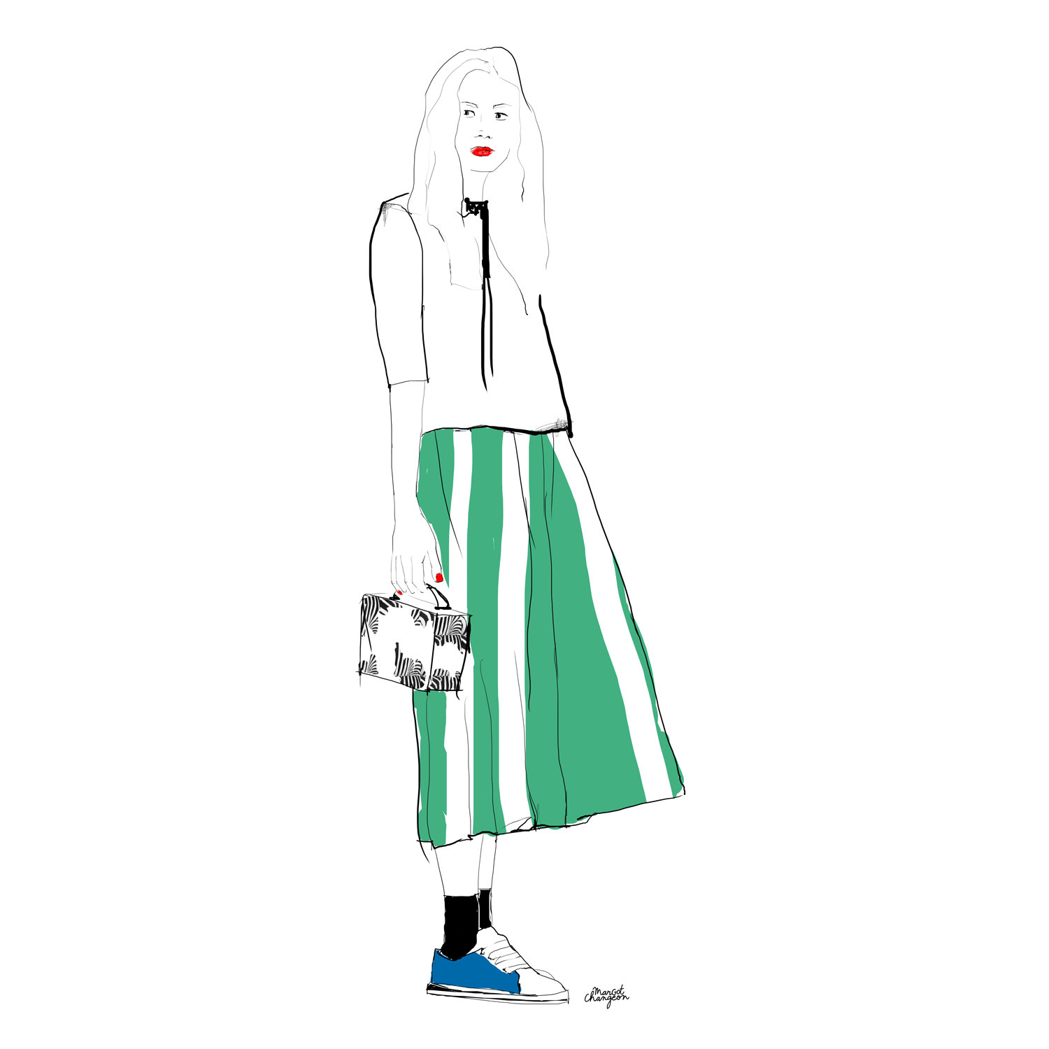 Illustration femme mode écolière jupe par Margot Changeon.