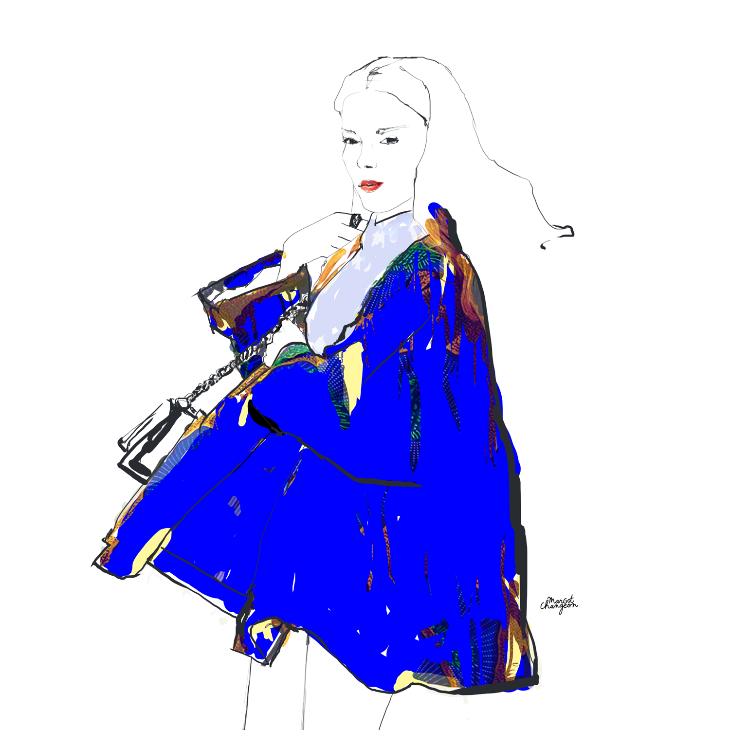 Illustration femme manteau mode par Margot Changeon