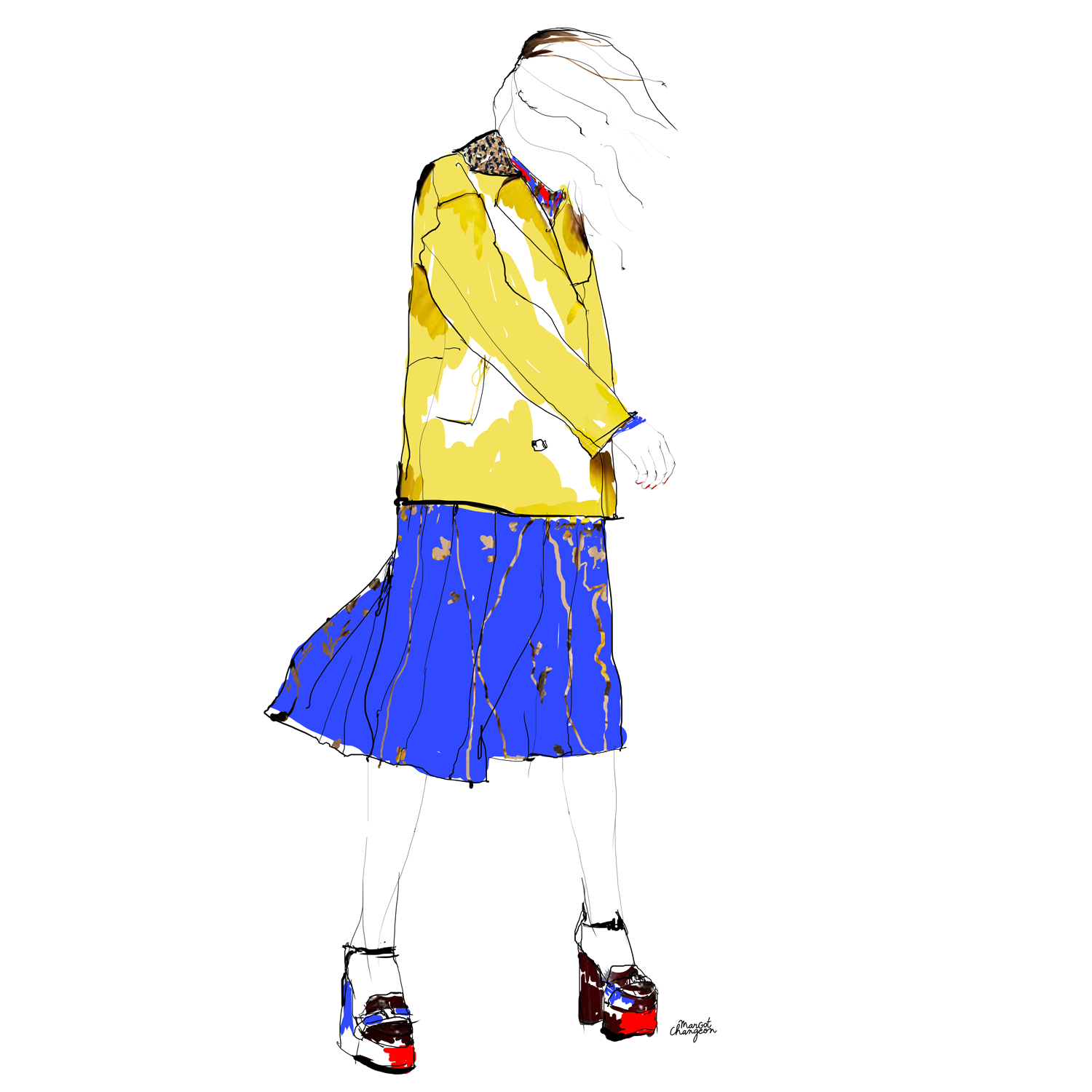 Illustration femme parka jaune mode par Margot Changeon