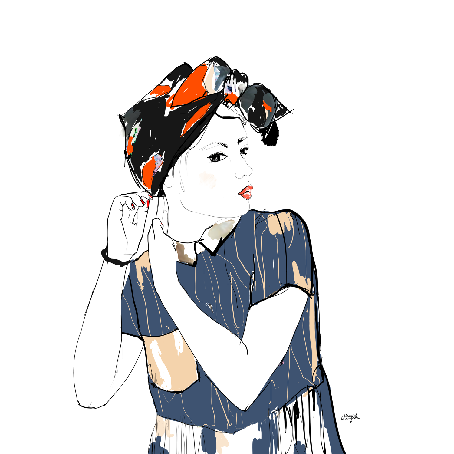 Illustration femme mode ethnique turban par Margot Changeon.