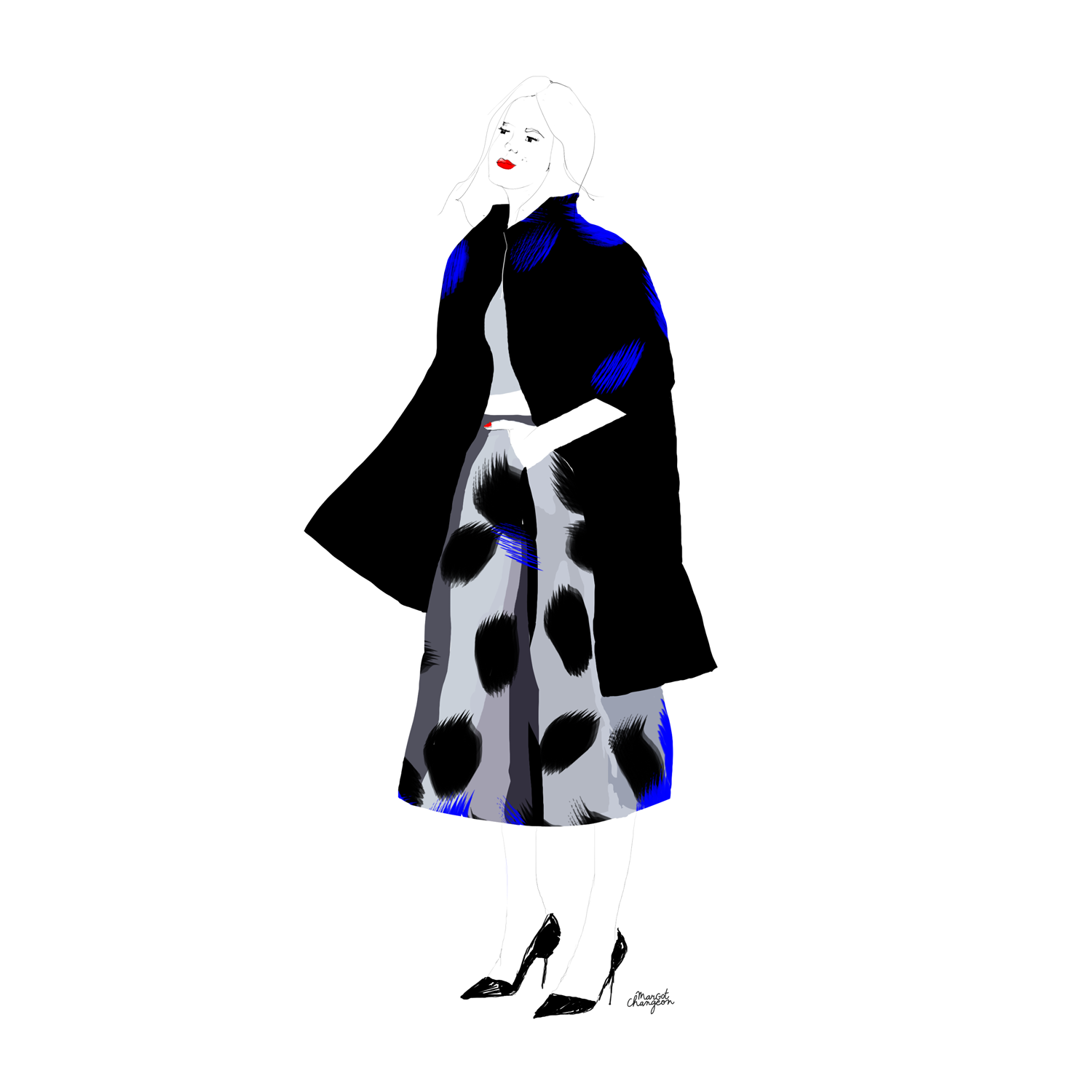 Illustration femme élégante mode en jupe par Margot Changeon