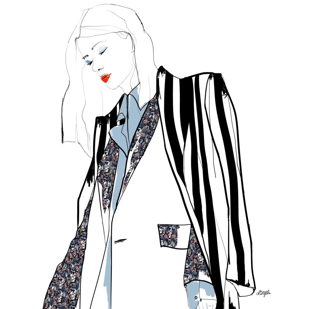 Illustration femme veste mode par Margot Changeon.