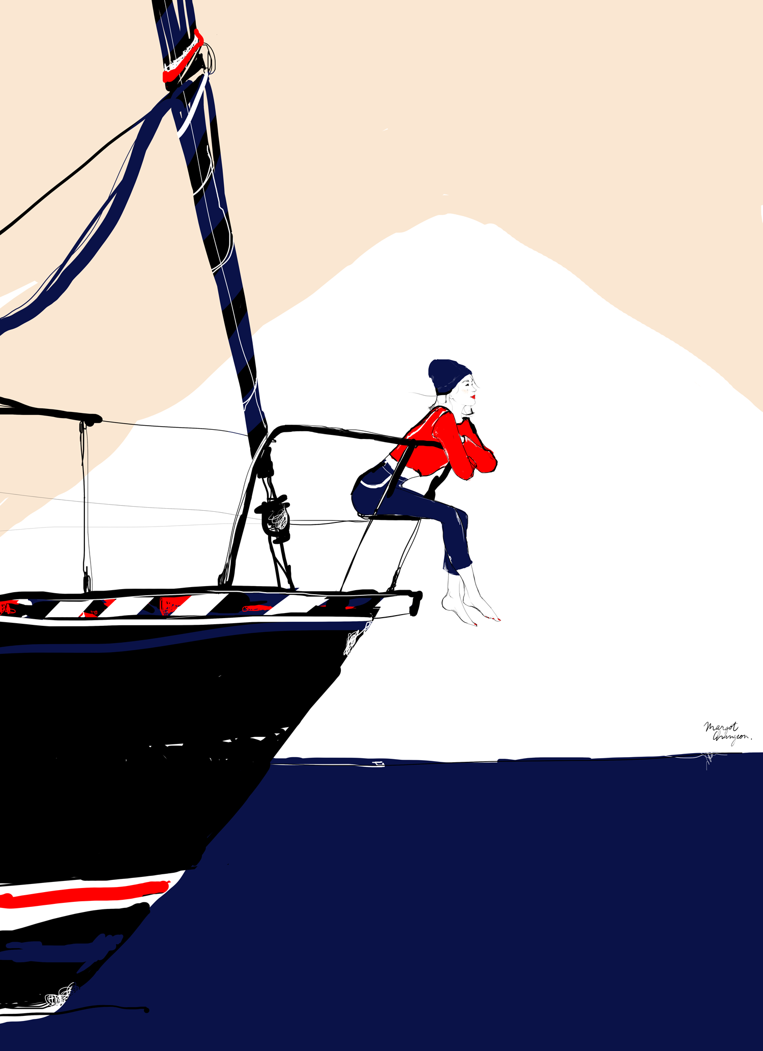 Illustration femme d'aventure voilier par Margot Changeon