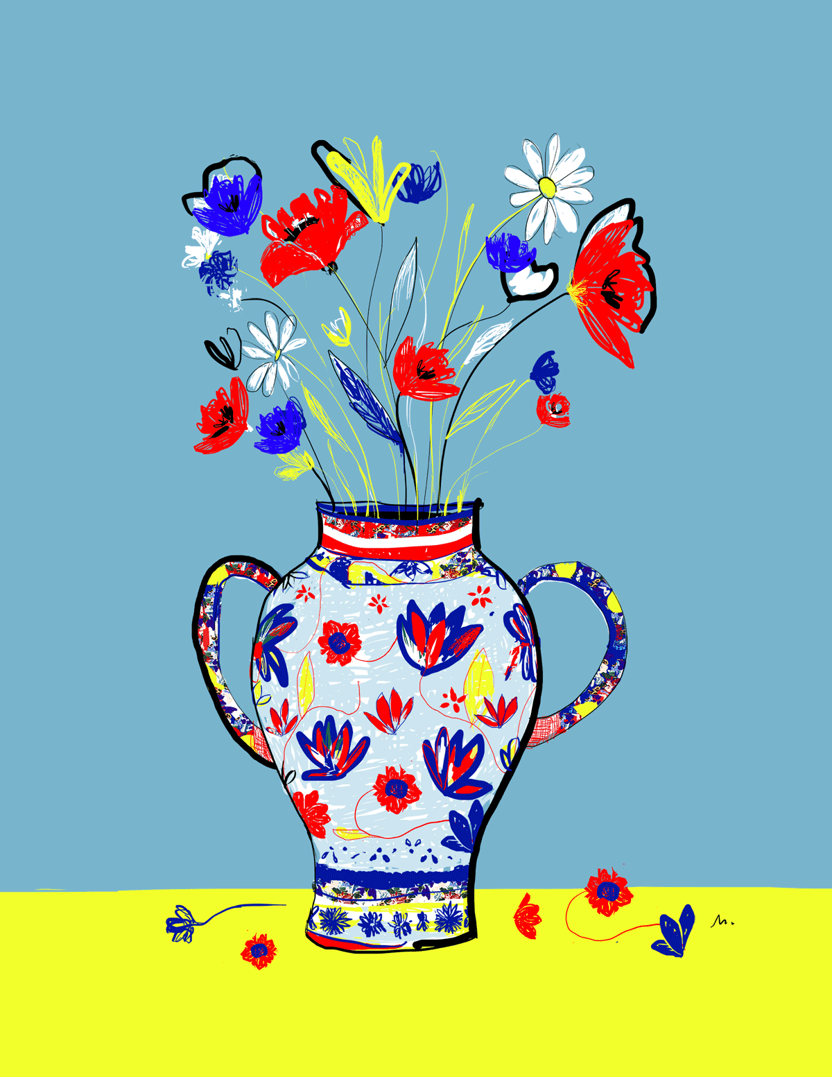 Illustration vase fleurs par Margot Changeon : La Mélodie des fleurs