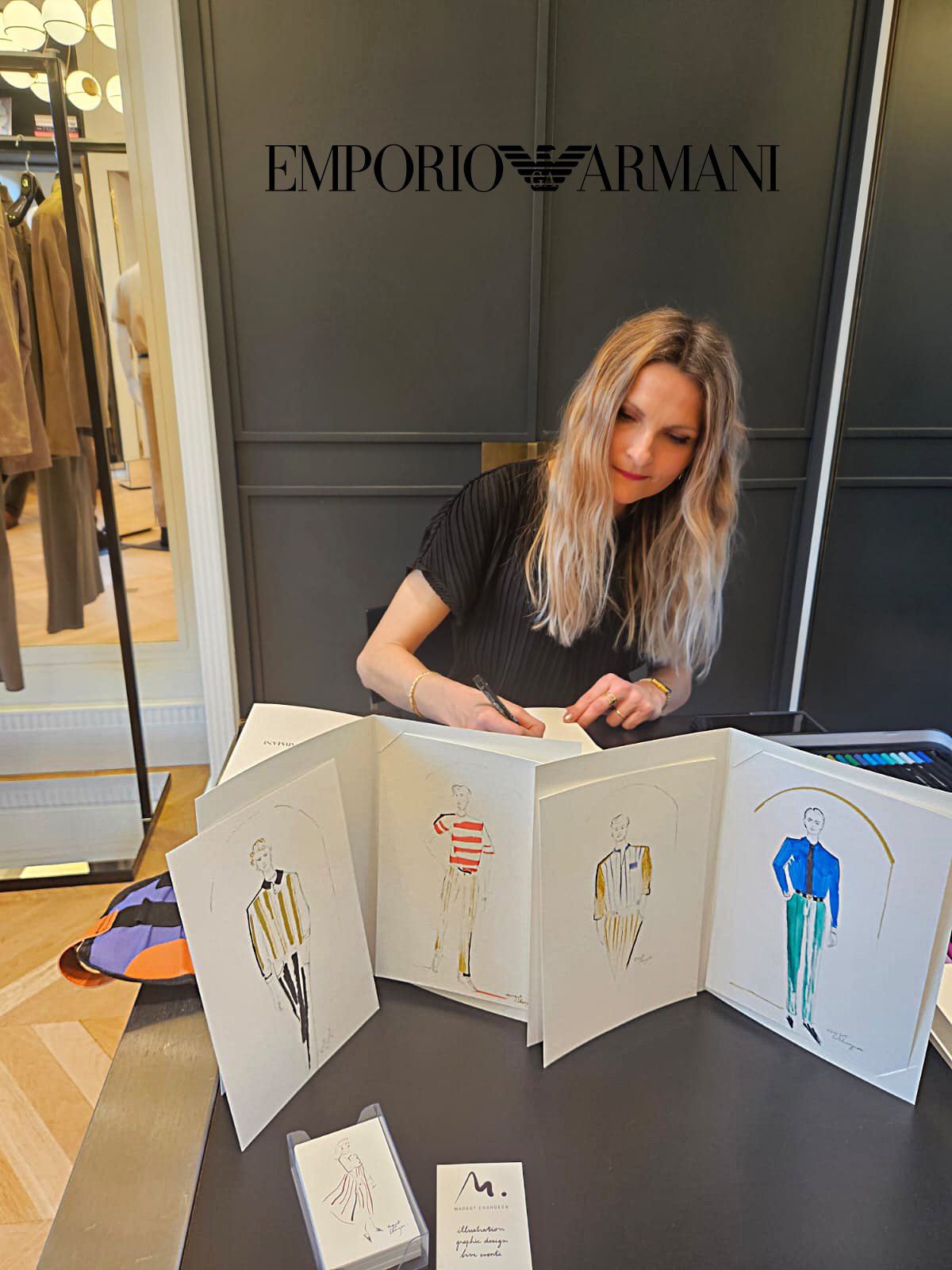 Giorgio Armani, live fashion sketching Emporio Armani par Margot Changeon Giorgio Armani, live fashion sketching Emporio Armani par Margot Changeon