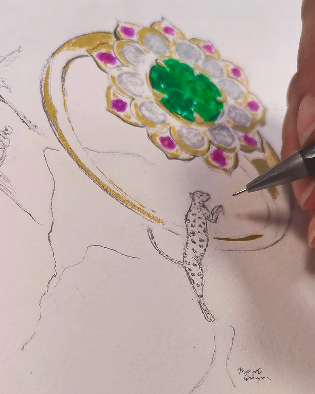 Luxury jewelry illustration Griffon Joailliers by Margot Changeon Luxury jewelry illustration Griffon Joailliers by Margot Changeon