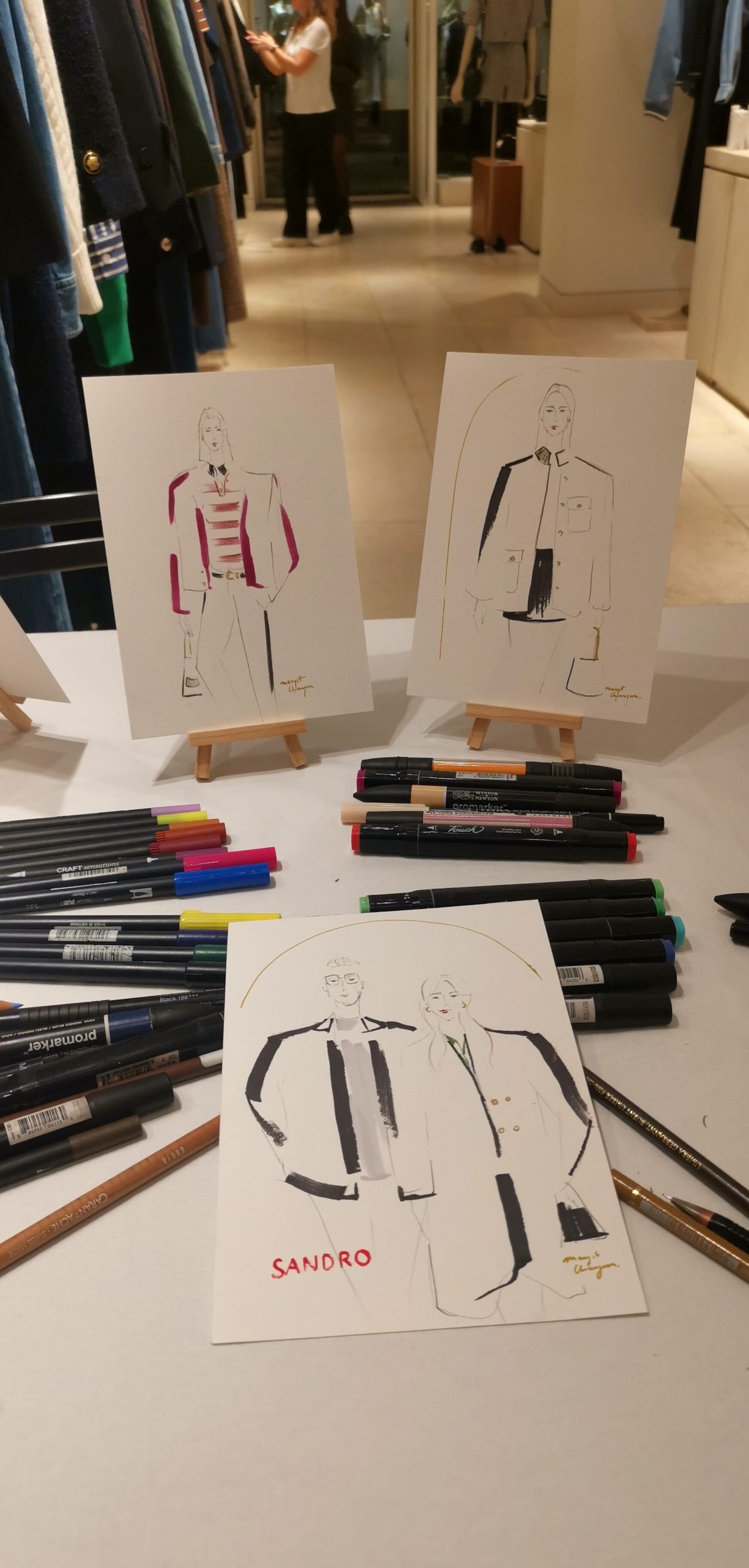 Live drawing à la boutique Sandro de Nice, dessin en direct par l'illustratrice Margot Changeon