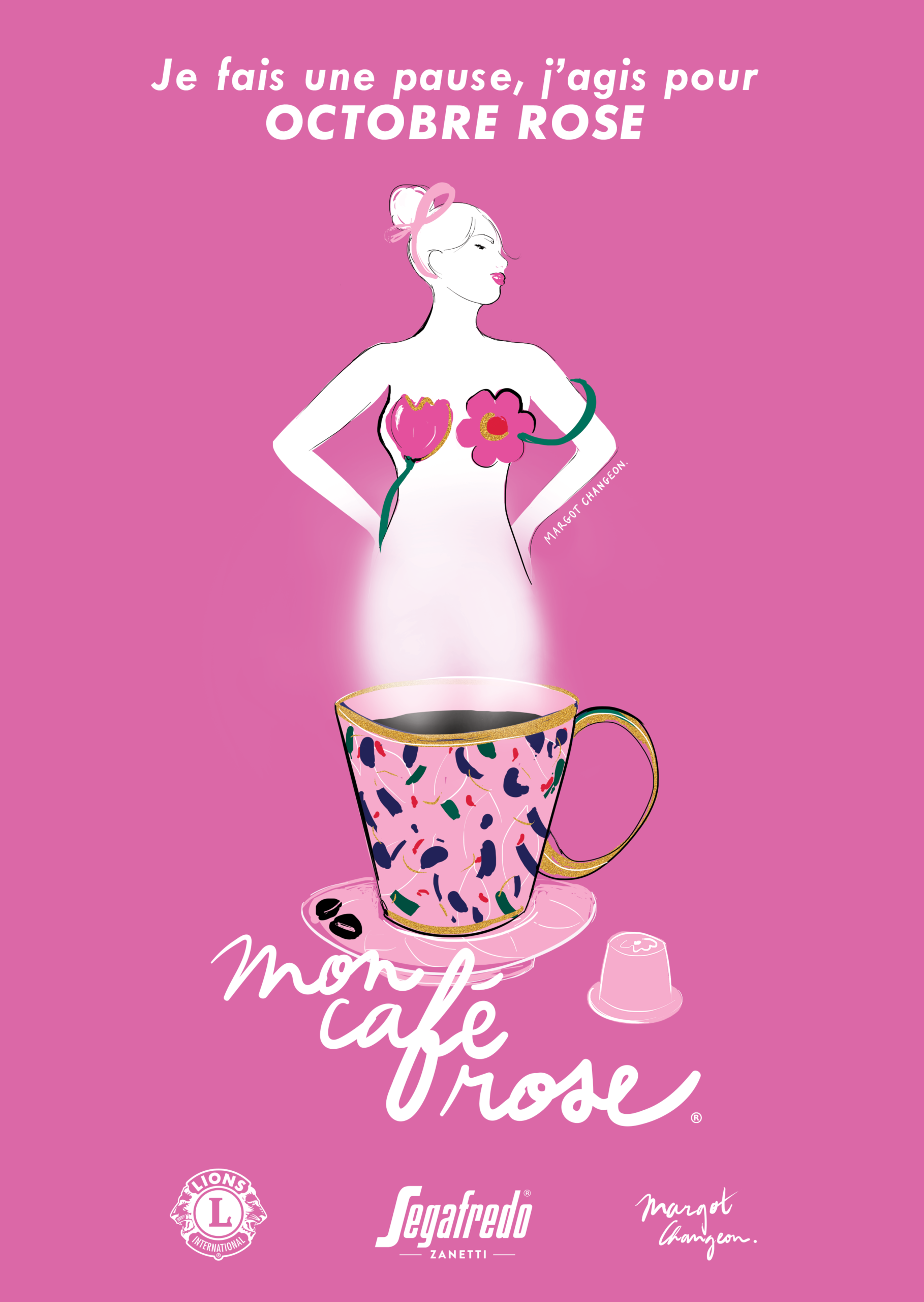 Illustration packaging Mon Café Rose pour Octobre Rose par Margot Changeon