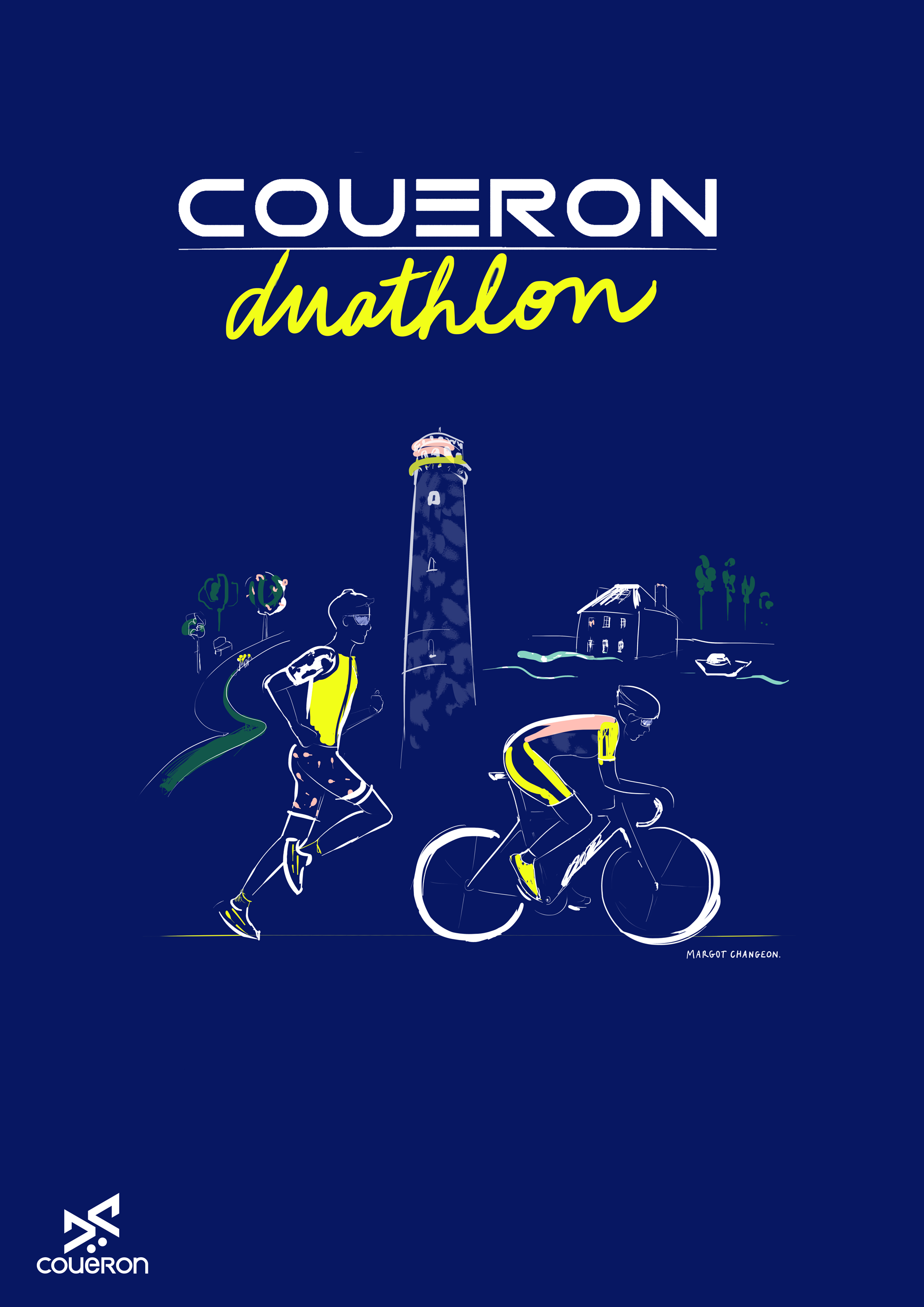 Illustration sport pour le duathlon de Couëron par l'illustratrice Margot Changeon