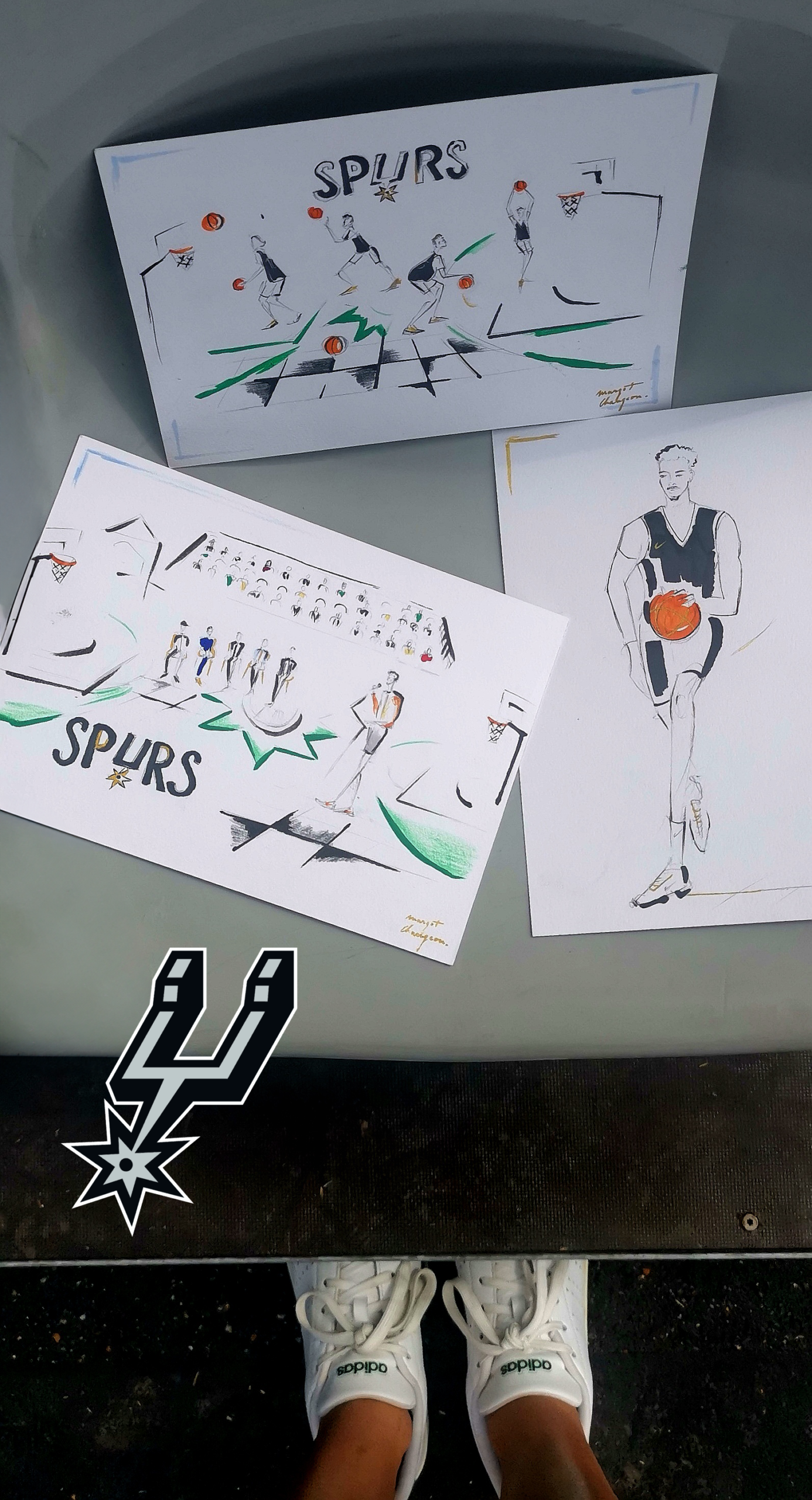 Live drawing sport par Margot Changeon à l'inauguration du nouveau terrain de basket à Nanterre en présence de Wemby des Spurs